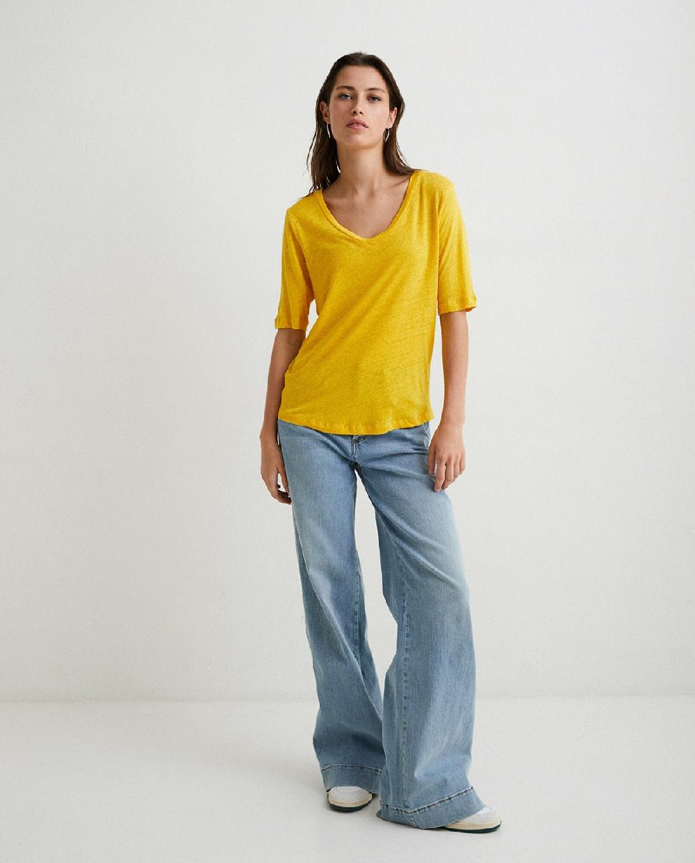 yerse Camiseta 100% lino amarillo