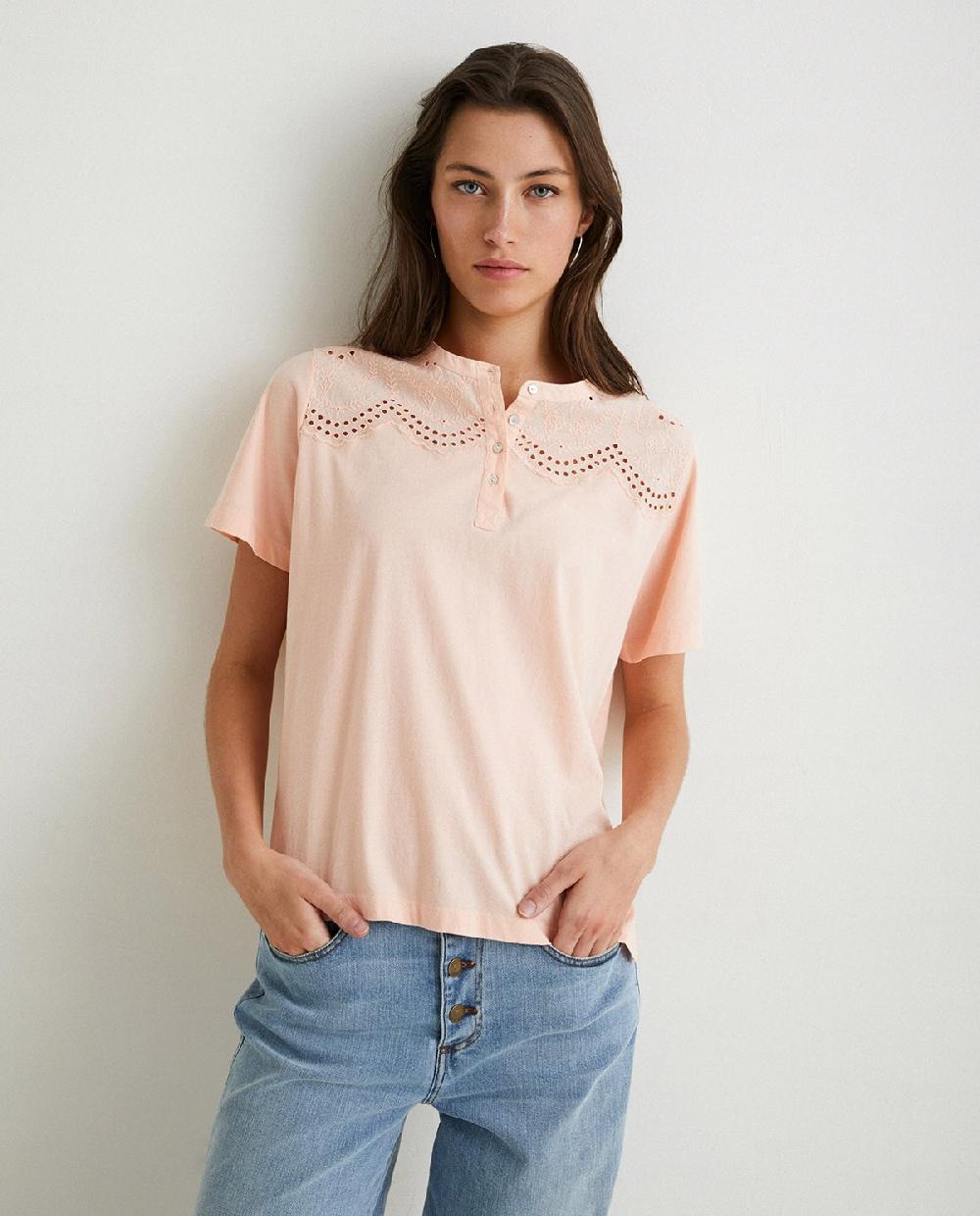 Yerse Camiseta Algodón Bordados Salmón