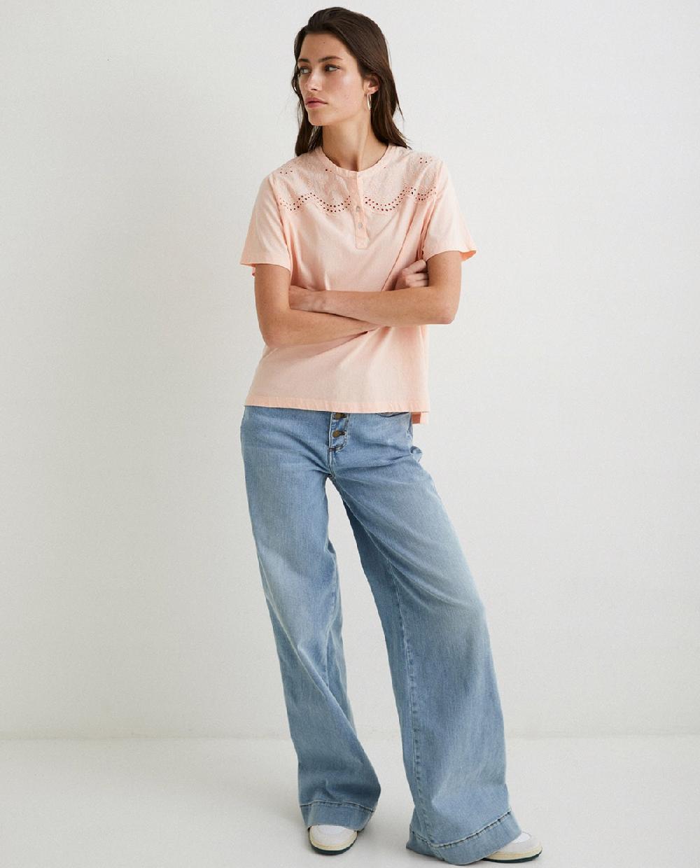 Yerse Camiseta Algodón Bordados Salmón