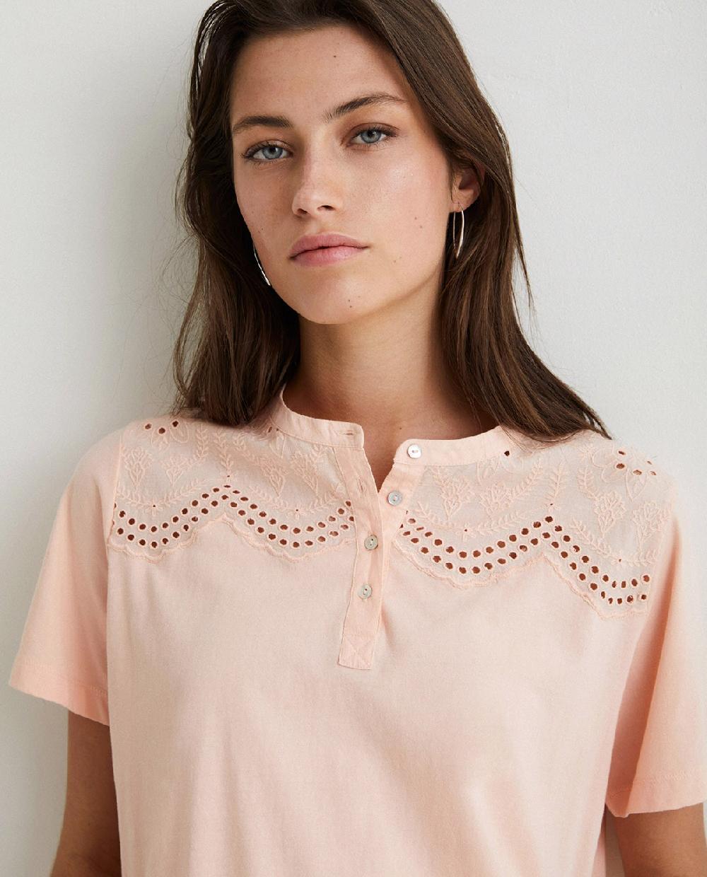 yerse Camiseta algodón bordados salmón