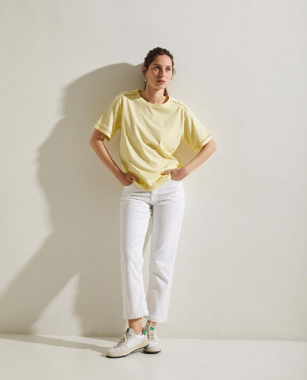 Yerse Camiseta Algodón Puntilla Amarillo