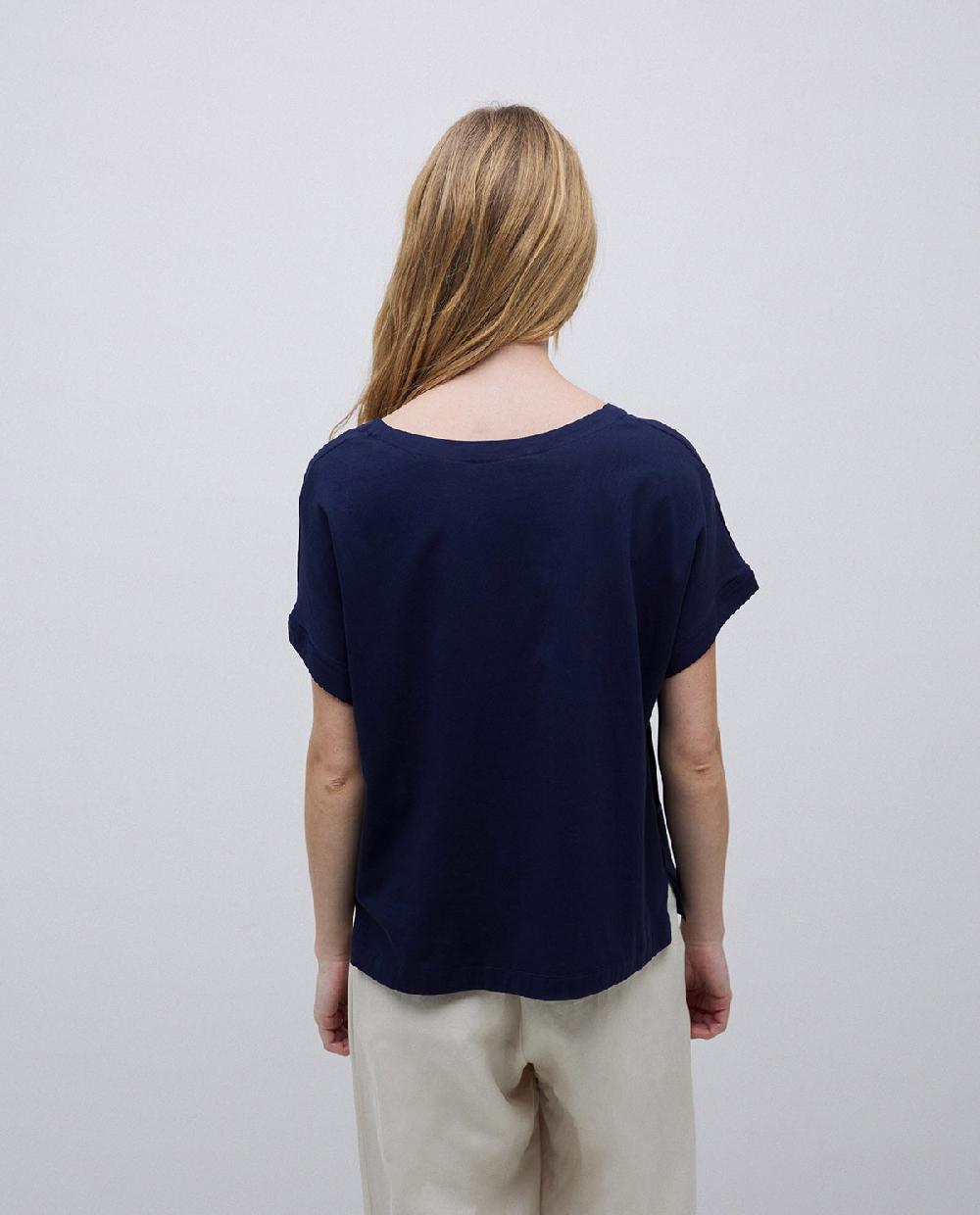 Yerse Camiseta Bimateria Escote Pico Azul Oscuro