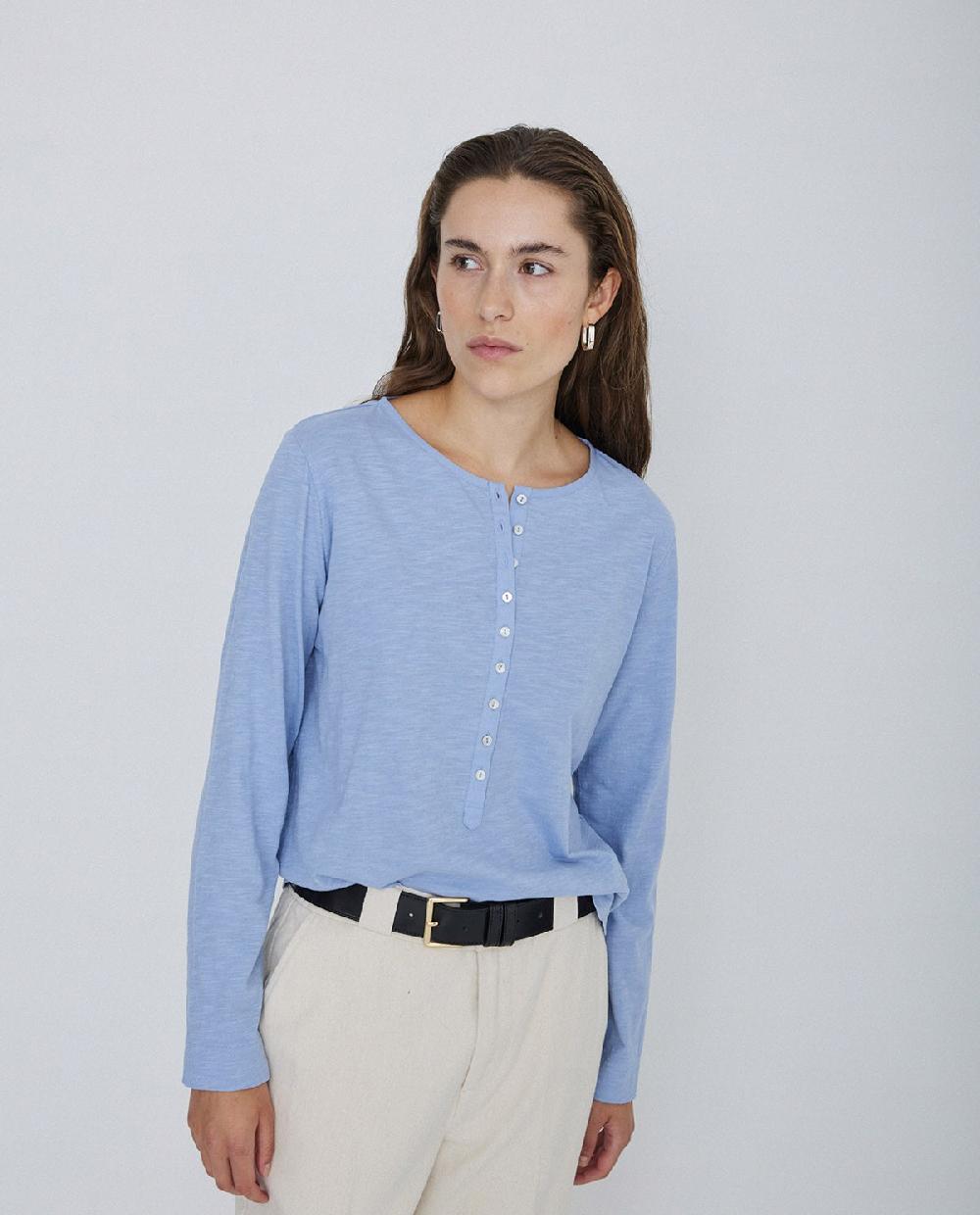 Yerse Camiseta Botones 100% Algodón Azul