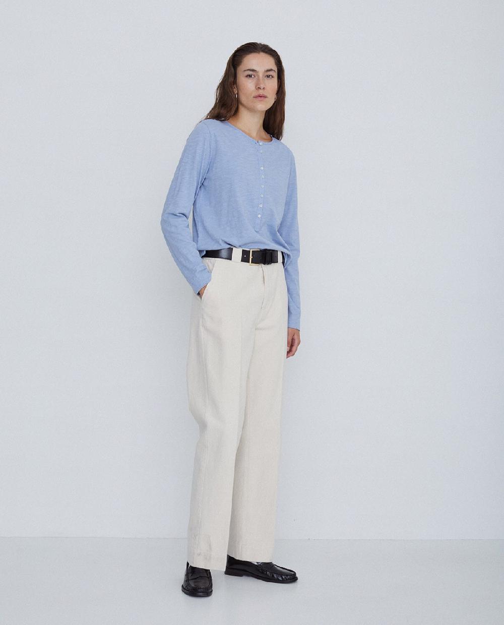 Yerse Camiseta Botones 100% Algodón Azul