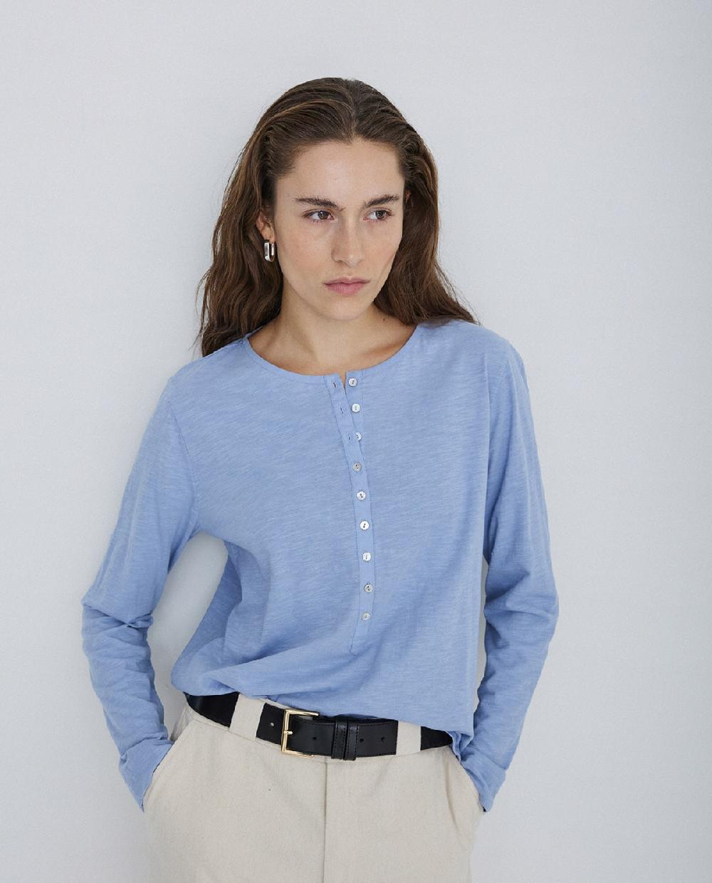 yerse Camiseta botones 100% algodón azul