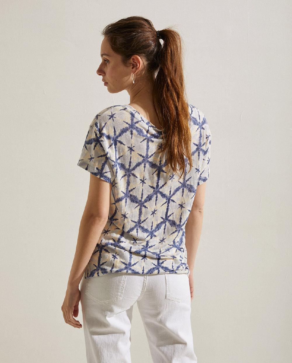 Yerse Camiseta Lino Estampada Azul