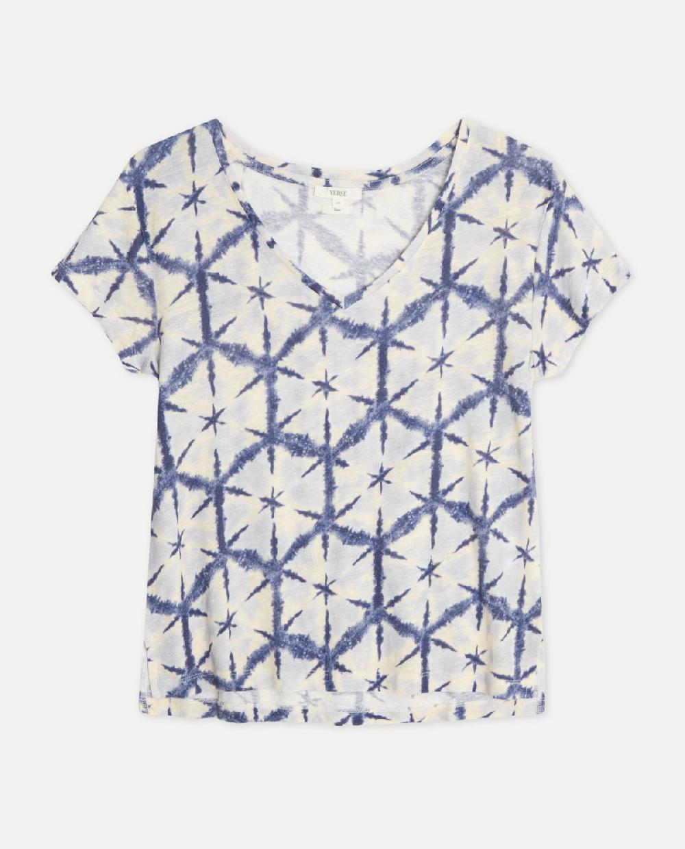 Yerse Camiseta Lino Estampada Azul