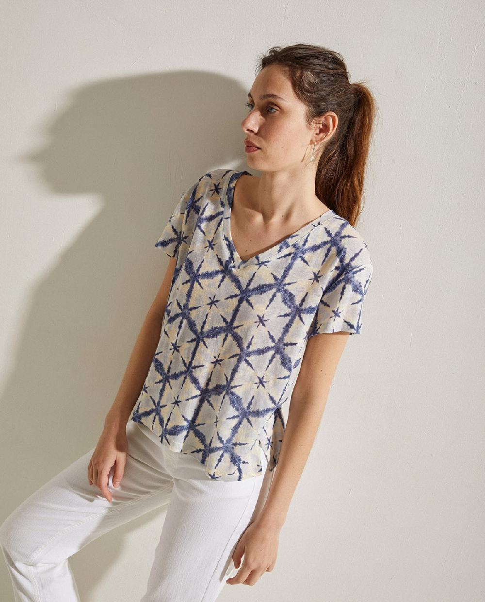 yerse Camiseta lino estampada azul