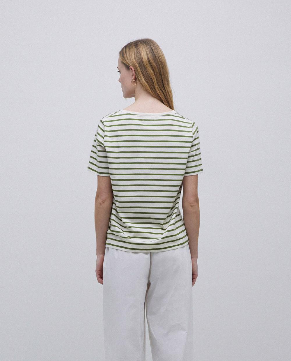 Yerse Camiseta Rayas Cuello Pico Verde