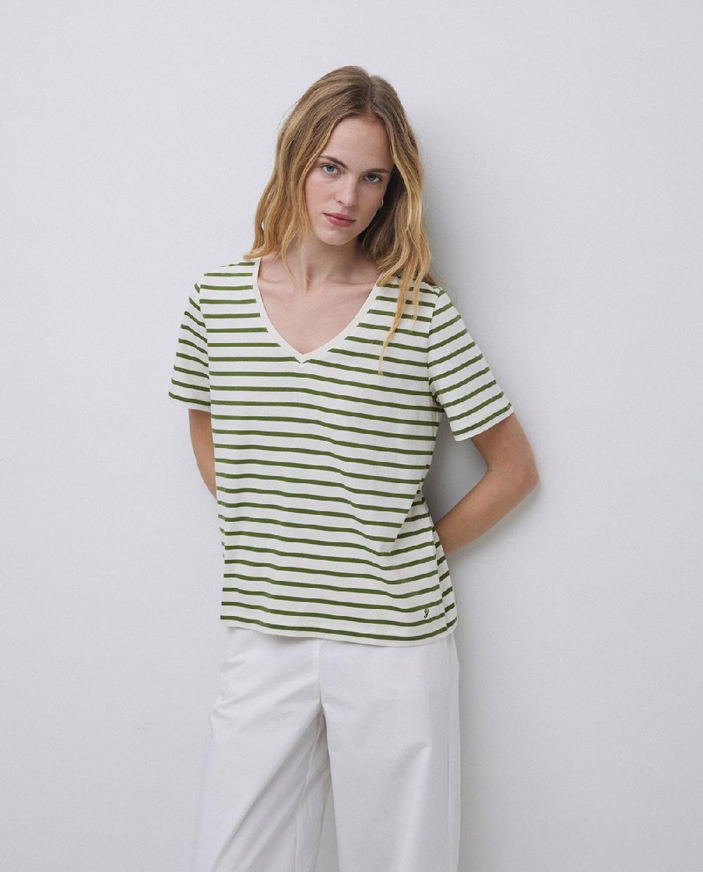 yerse Camiseta rayas cuello pico verde