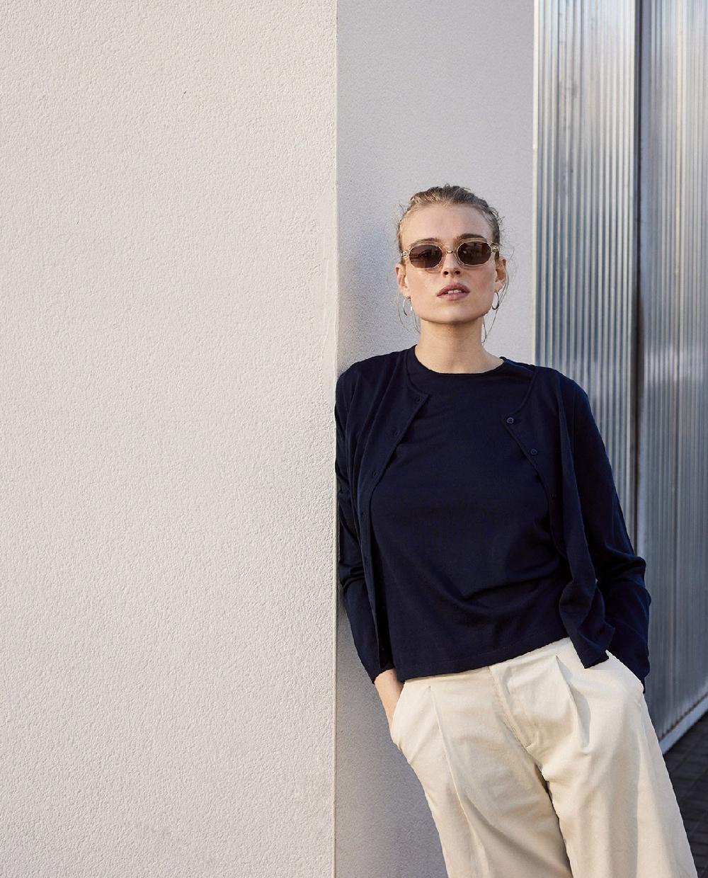 Yerse Cárdigan 100% Lana De Merino Azul Oscuro