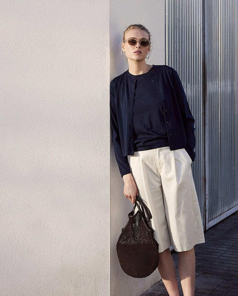 yerse Cárdigan 100% lana de merino azul oscuro