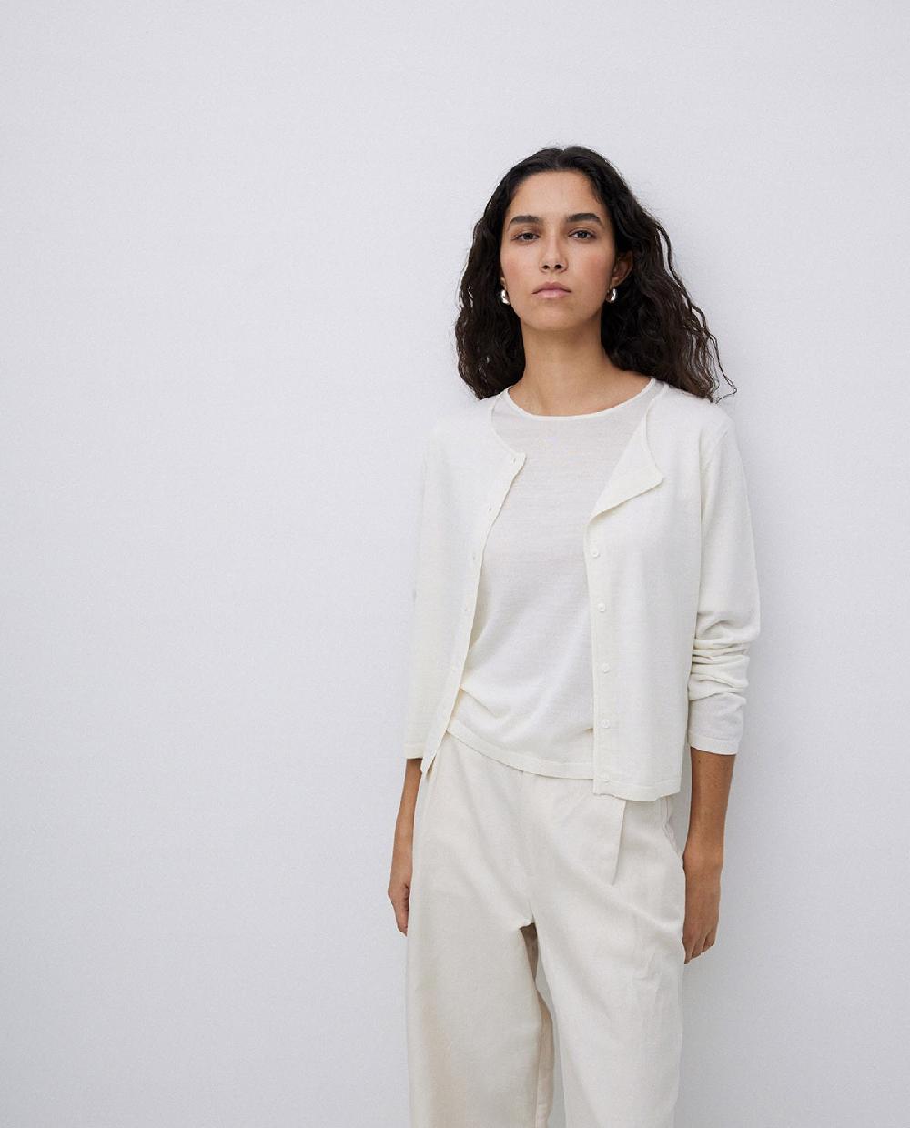 Yerse Cárdigan 100% Lana De Merino Crudo