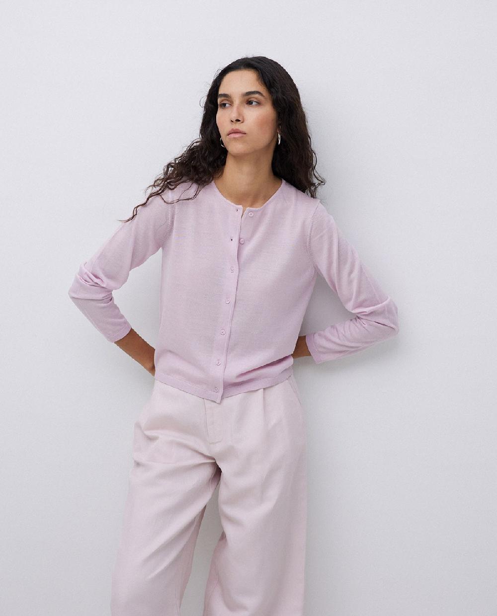 Yerse Cárdigan 100% Lana De Merino Rosa Pálido