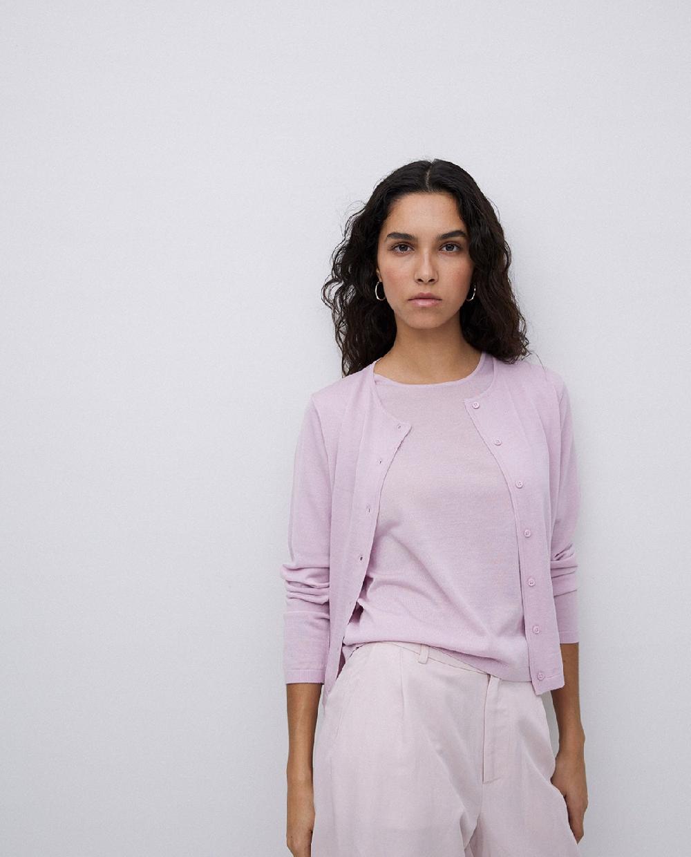 yerse Cárdigan 100% lana de merino rosa pálido