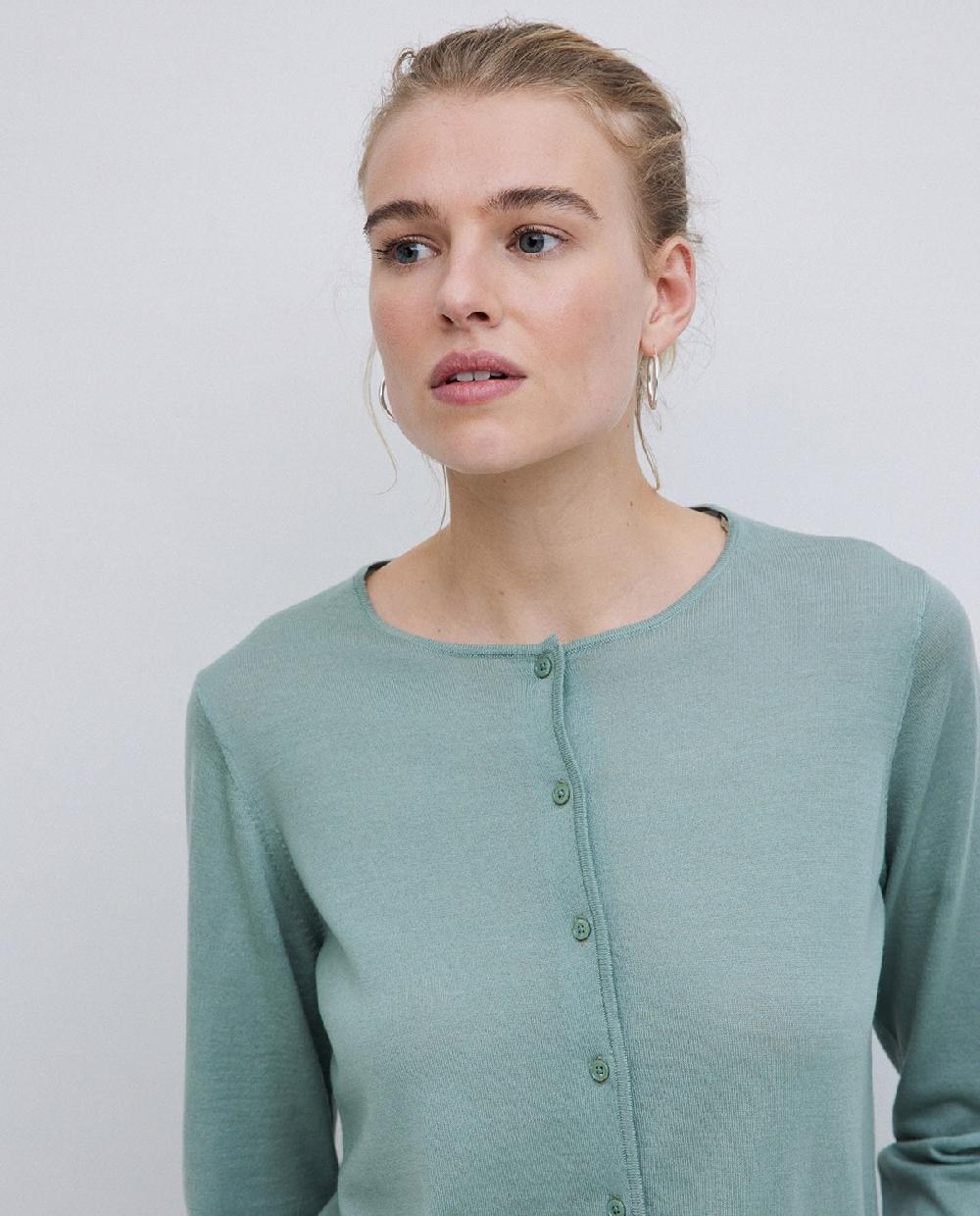 Yerse Cárdigan 100% Lana De Merino Verde