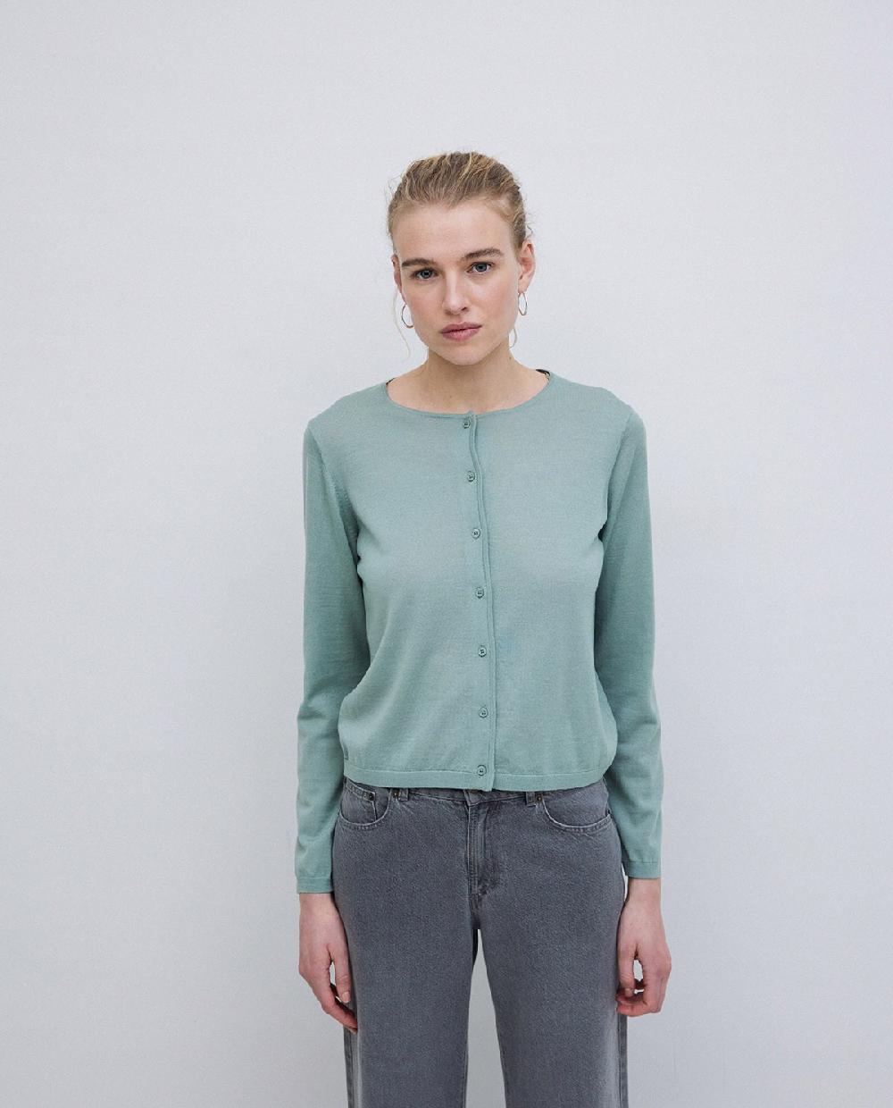 Yerse Cárdigan 100% Lana De Merino Verde