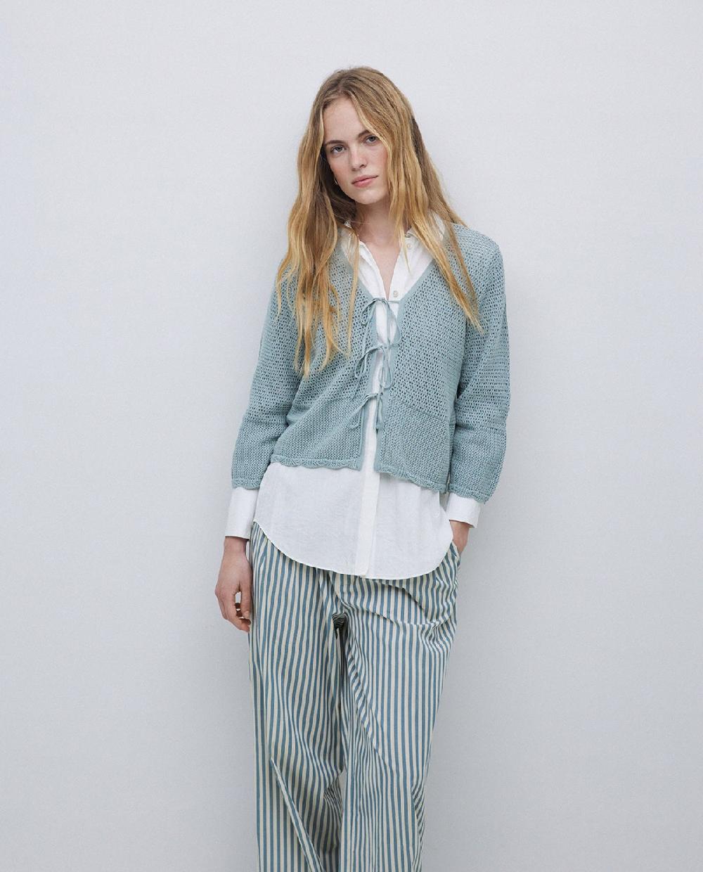 Yerse Cárdigan Calado Lazos Verde Claro