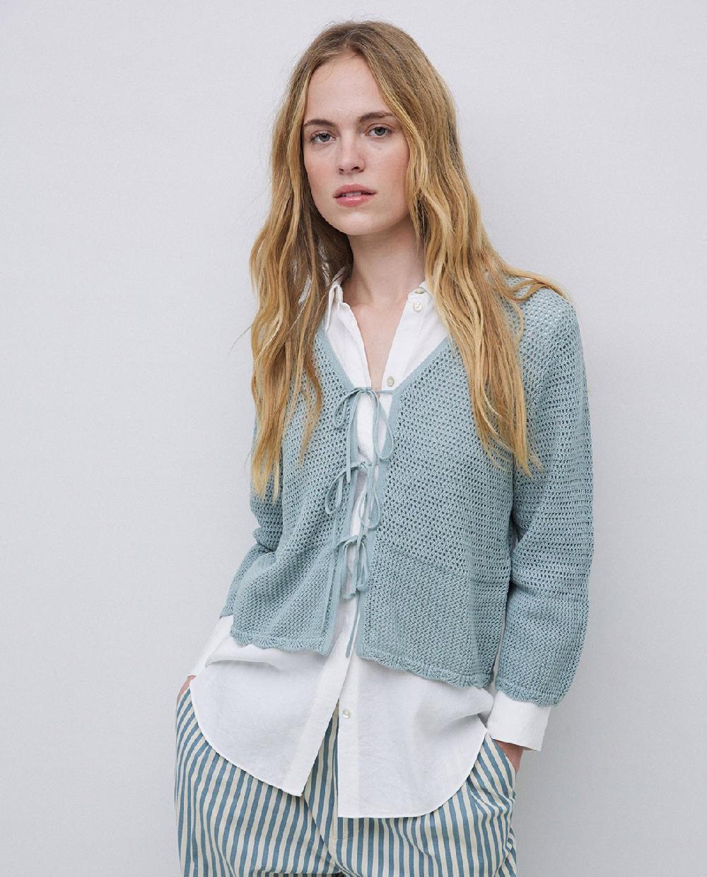 yerse Cárdigan calado lazos verde claro