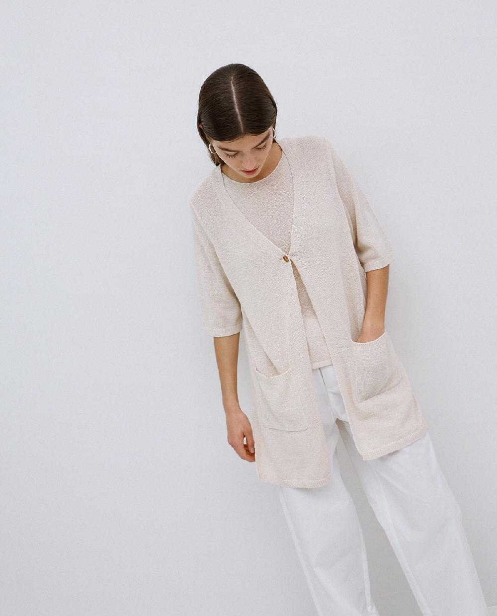 Yerse Cárdigan Largo De Punto Crudo