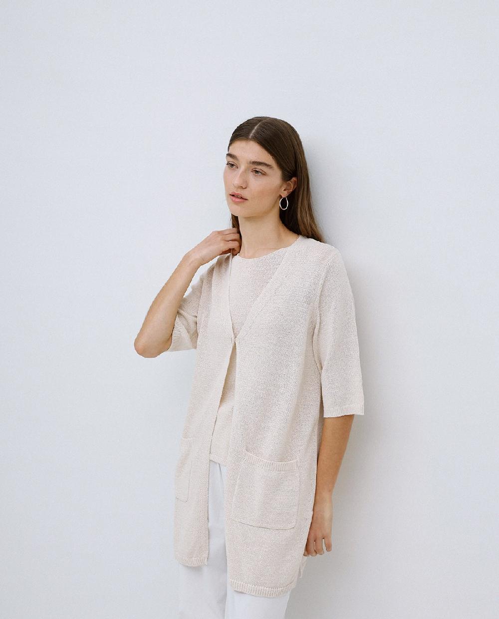 yerse Cárdigan largo de punto crudo