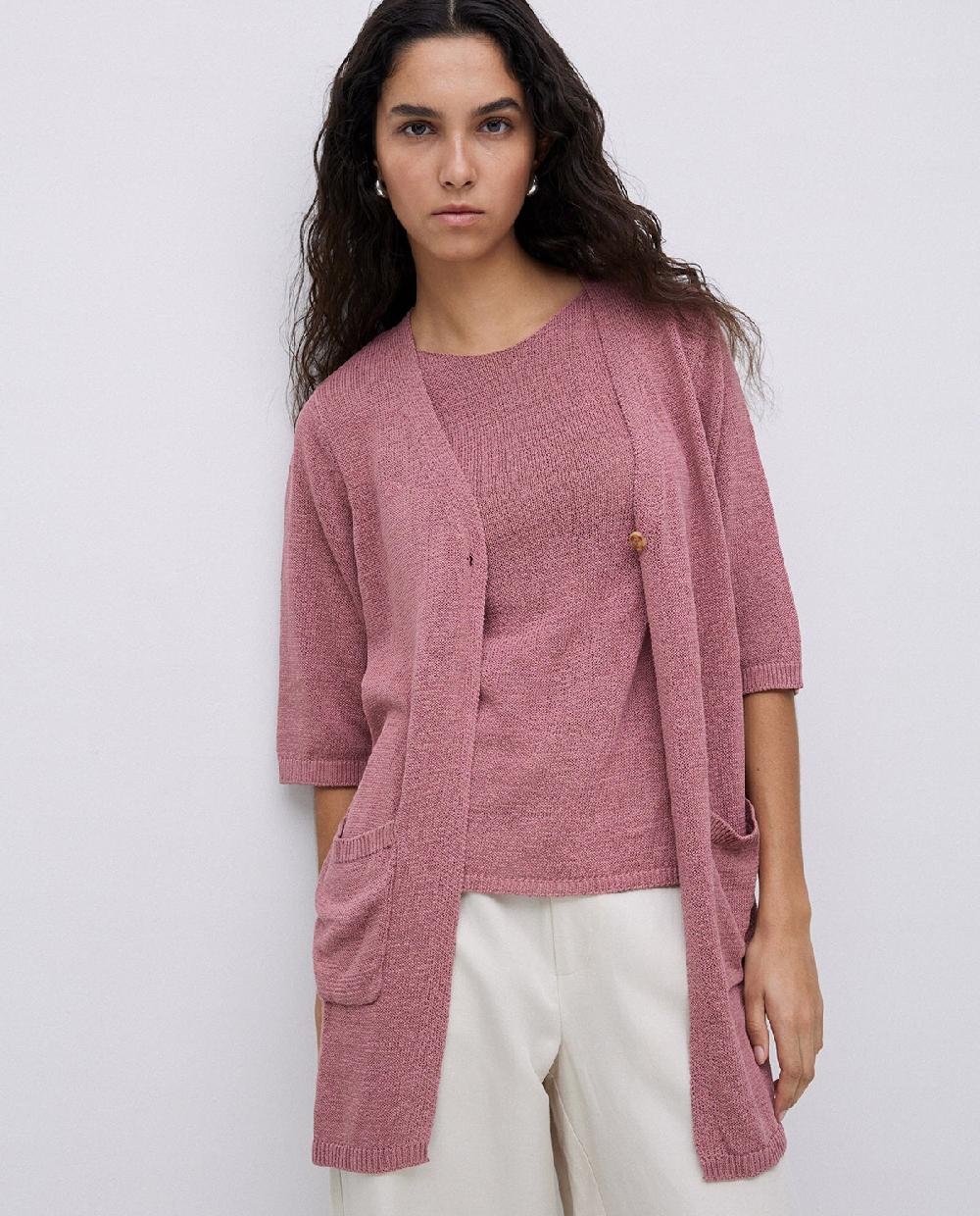 Yerse Cárdigan Largo De Punto Rosa Antiguo