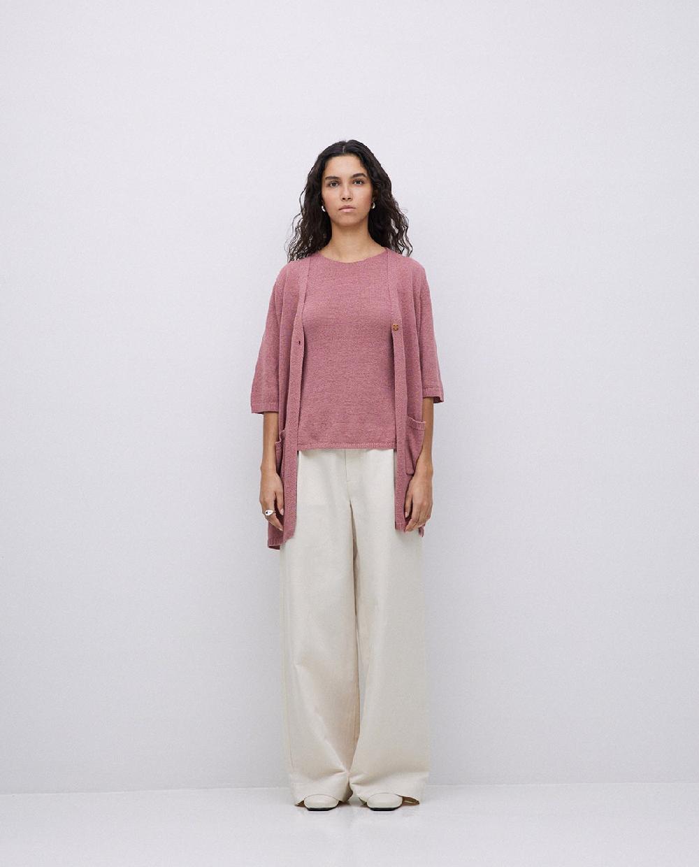 Yerse Cárdigan Largo De Punto Rosa Antiguo