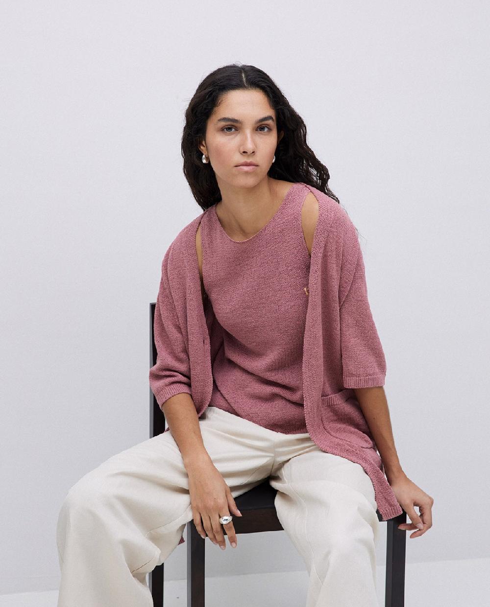 yerse Cárdigan largo de punto rosa antiguo