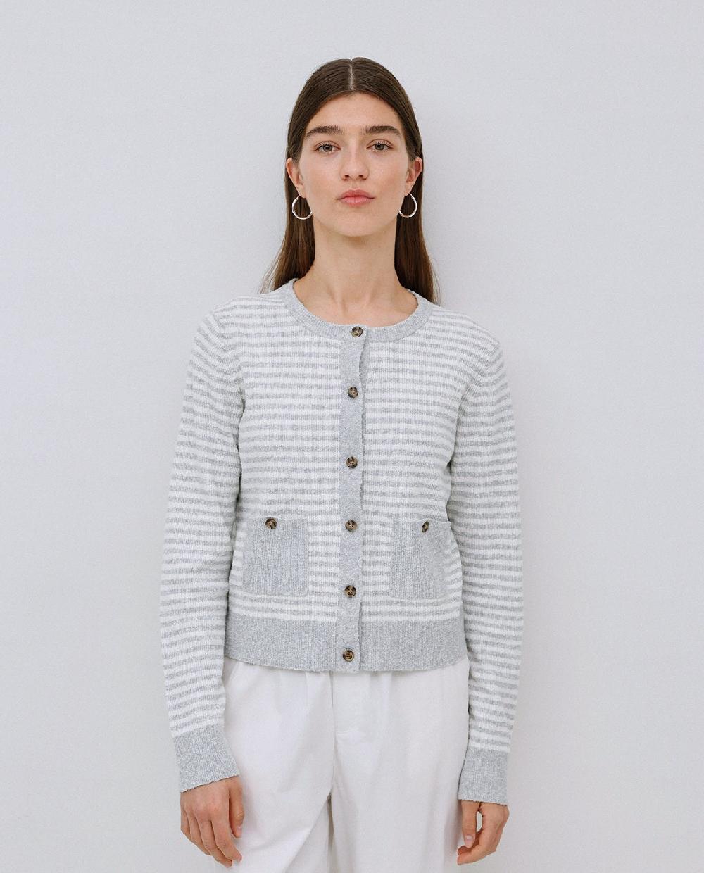 Yerse Cárdigan Rayas Con Algodón Gris