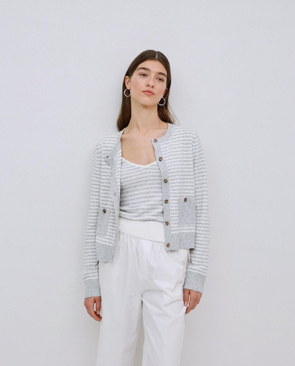 yerse Cárdigan rayas con algodón gris