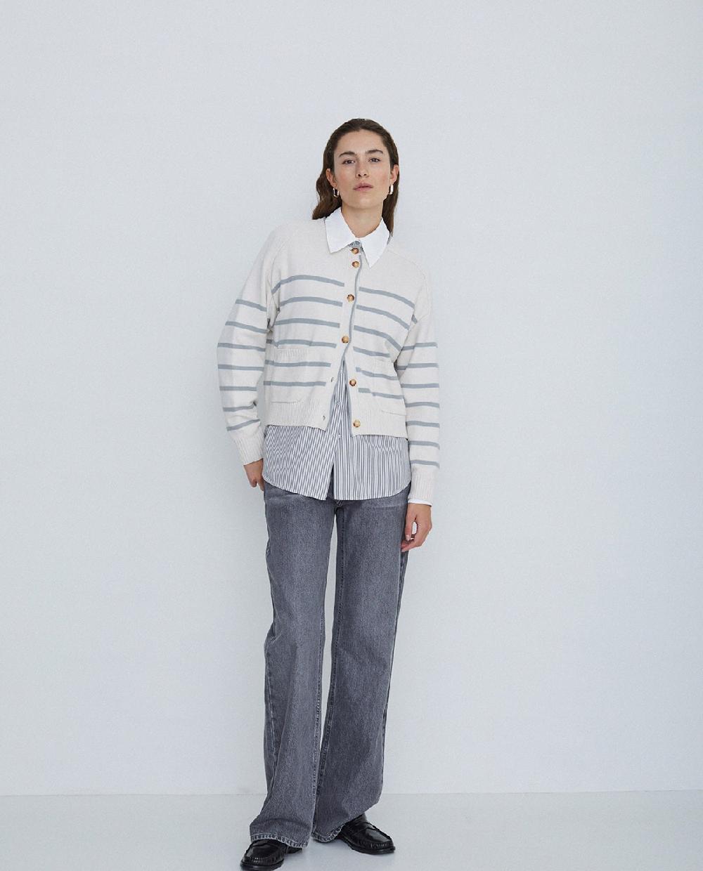 Yerse Cárdigan Rayas Punto Gris