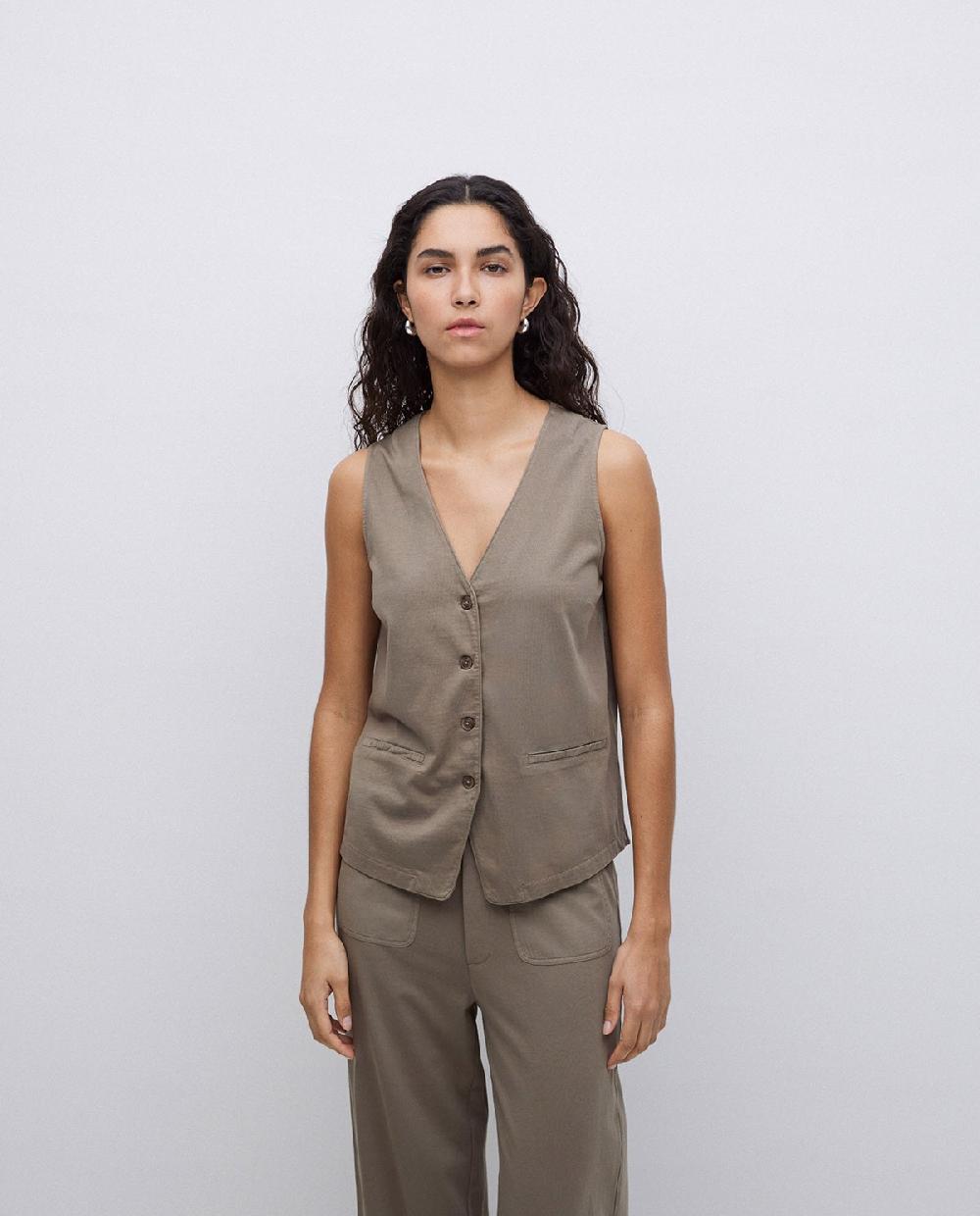 Yerse Chaleco De Punto Algodón Caqui