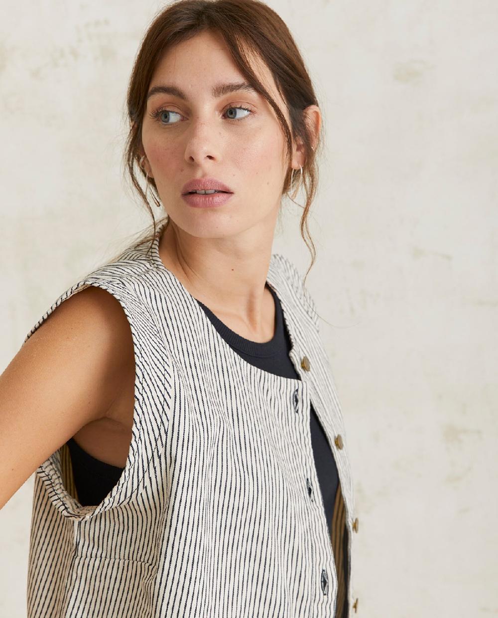 Yerse Chaleco Denim Rayas Azul