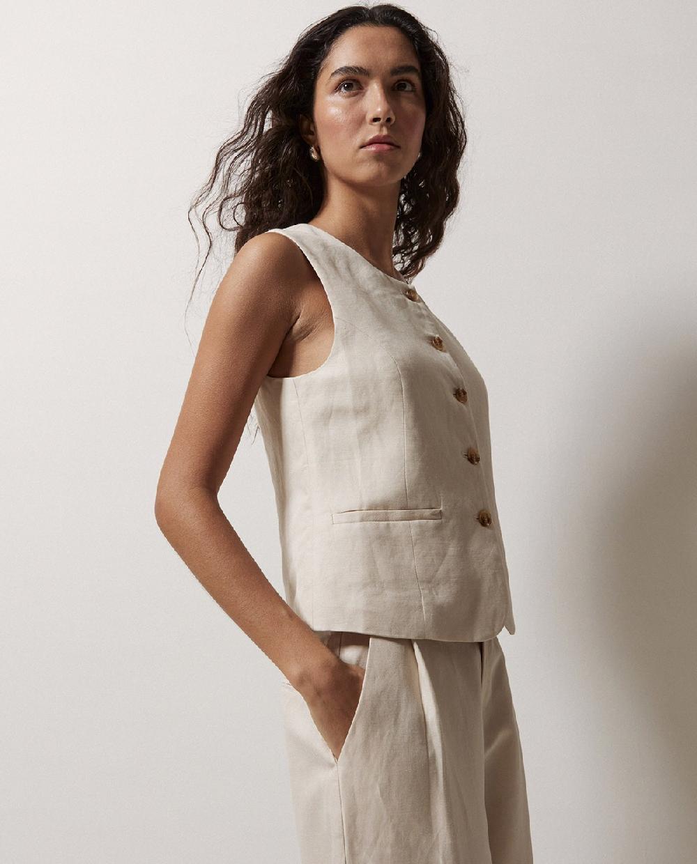 Yerse Chaleco Mezcla Lino Crudo