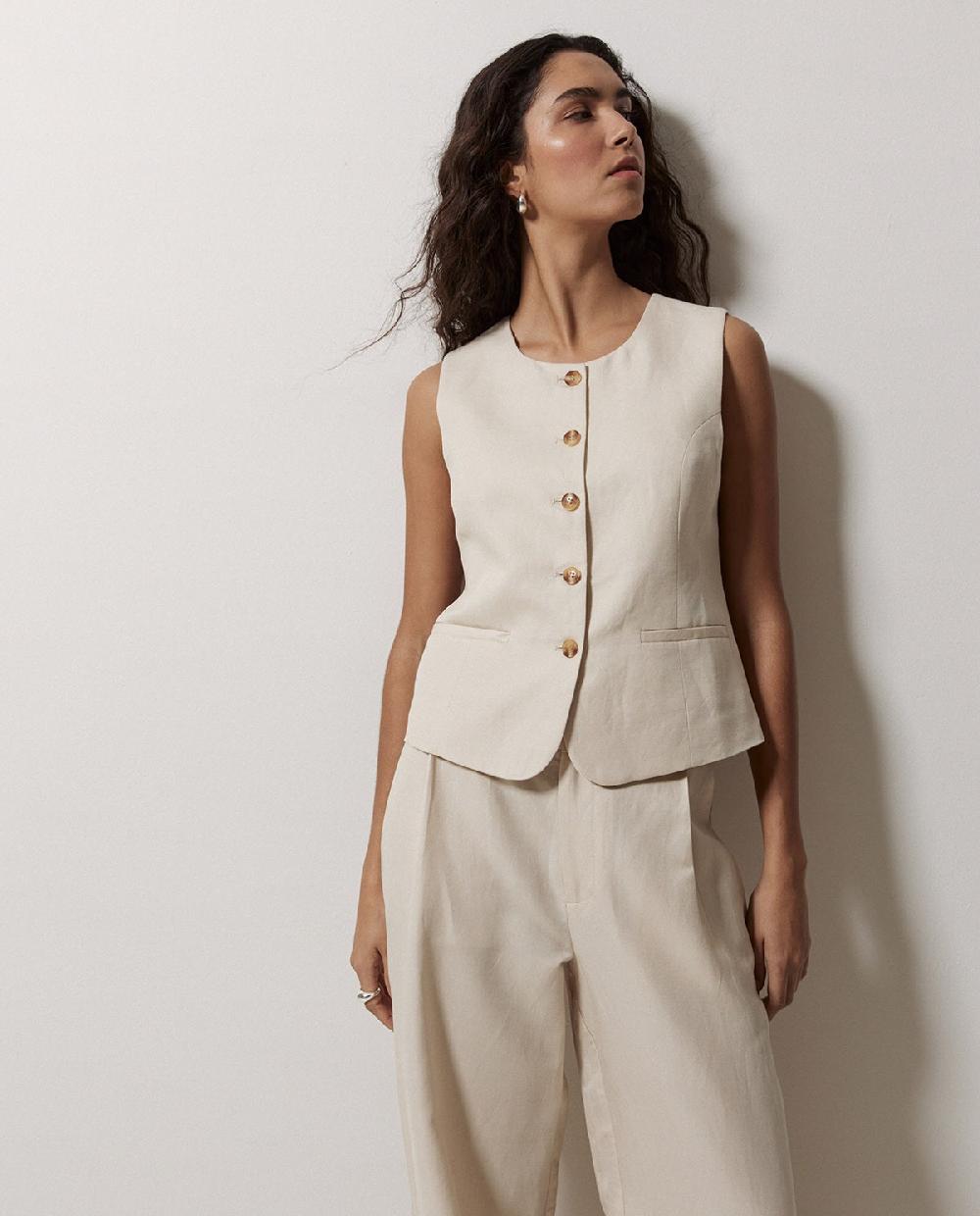 yerse Chaleco mezcla lino crudo
