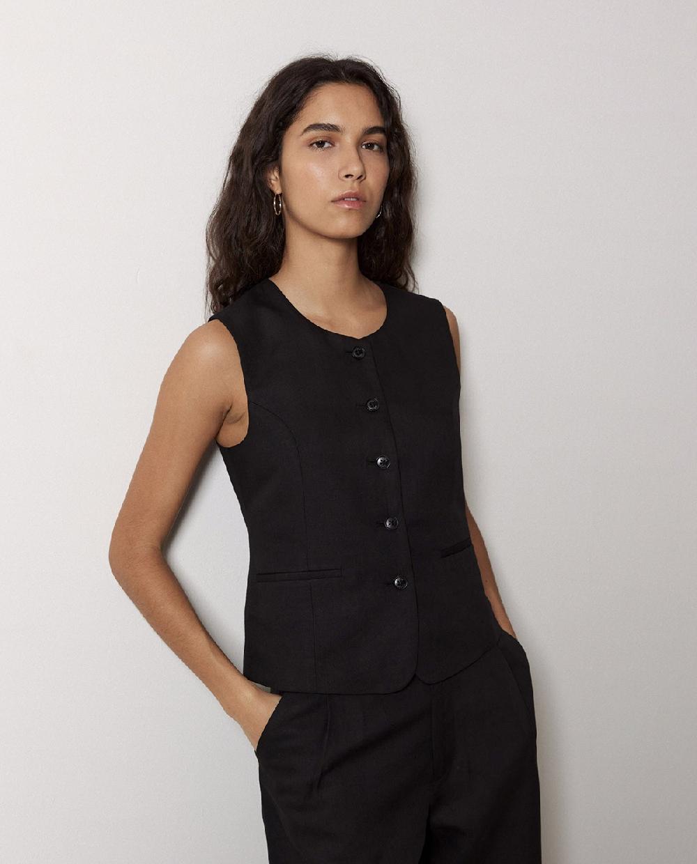 Yerse Chaleco Mezcla Lino Negro