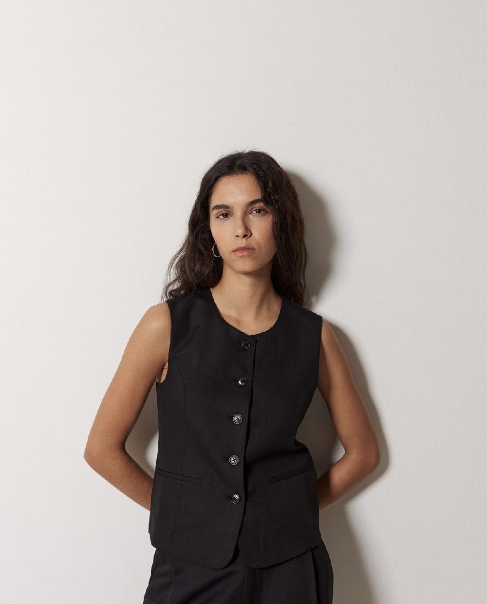 Yerse Chaleco Mezcla Lino Negro