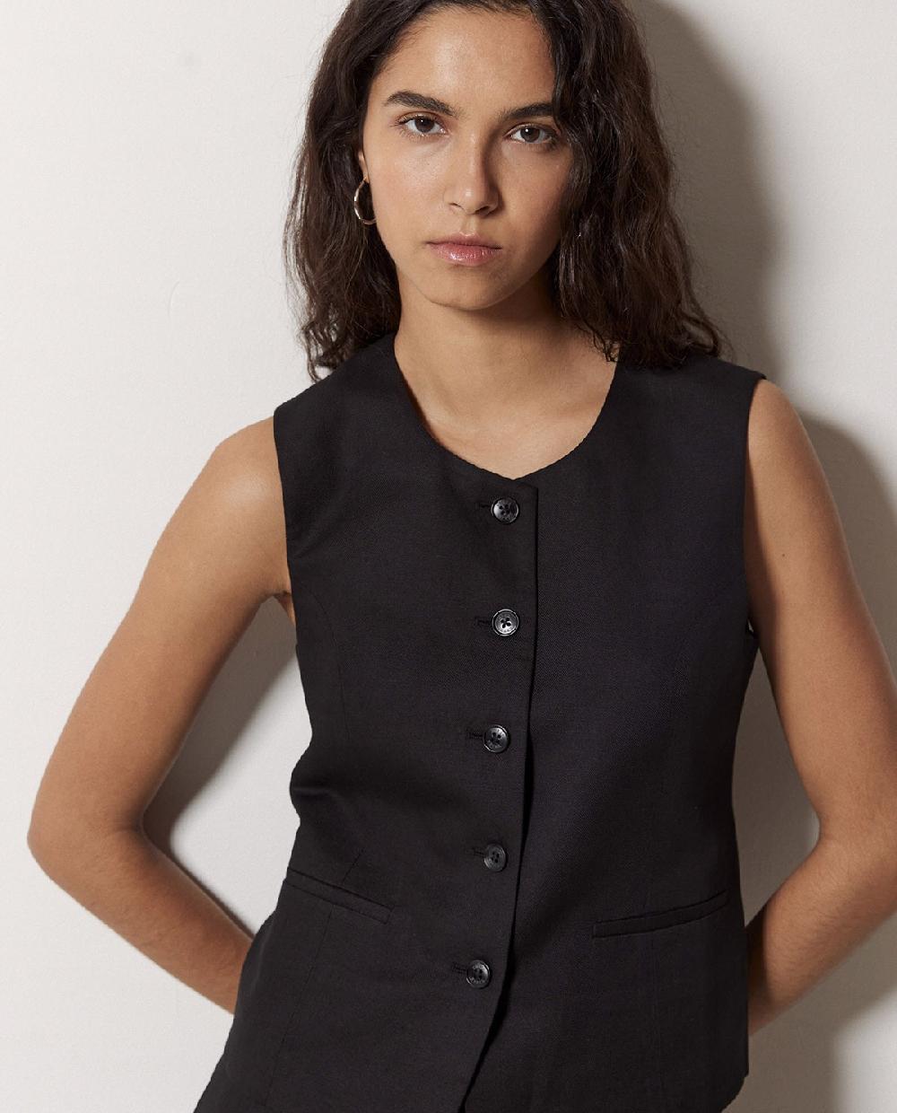 yerse Chaleco mezcla lino negro