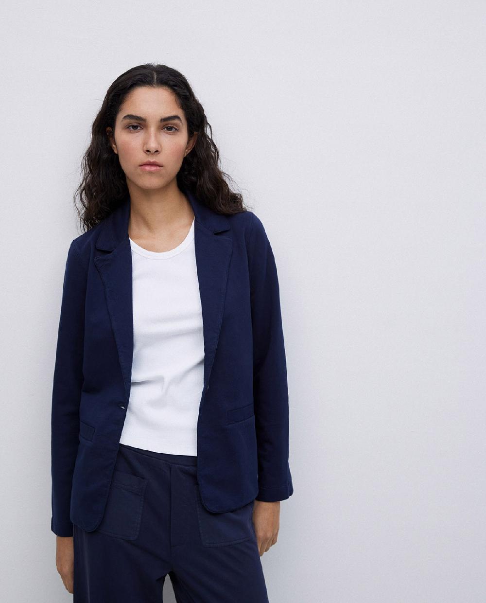 yerse Chaqueta americana cuello solapa azul oscuro