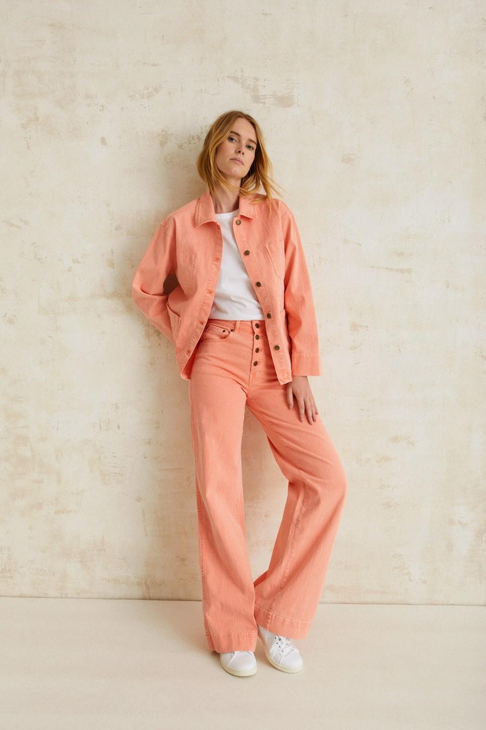 Yerse Chaqueta Denim Bolsillos Salmón