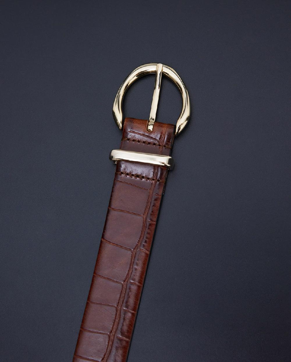 Yerse Cinturón Piel Hebilla Dorada Marrón