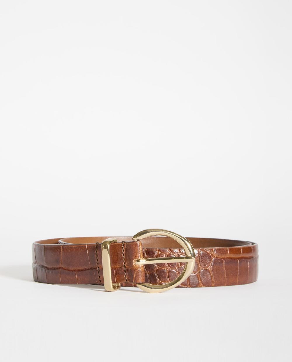Yerse Cinturón Piel Hebilla Dorada Marrón