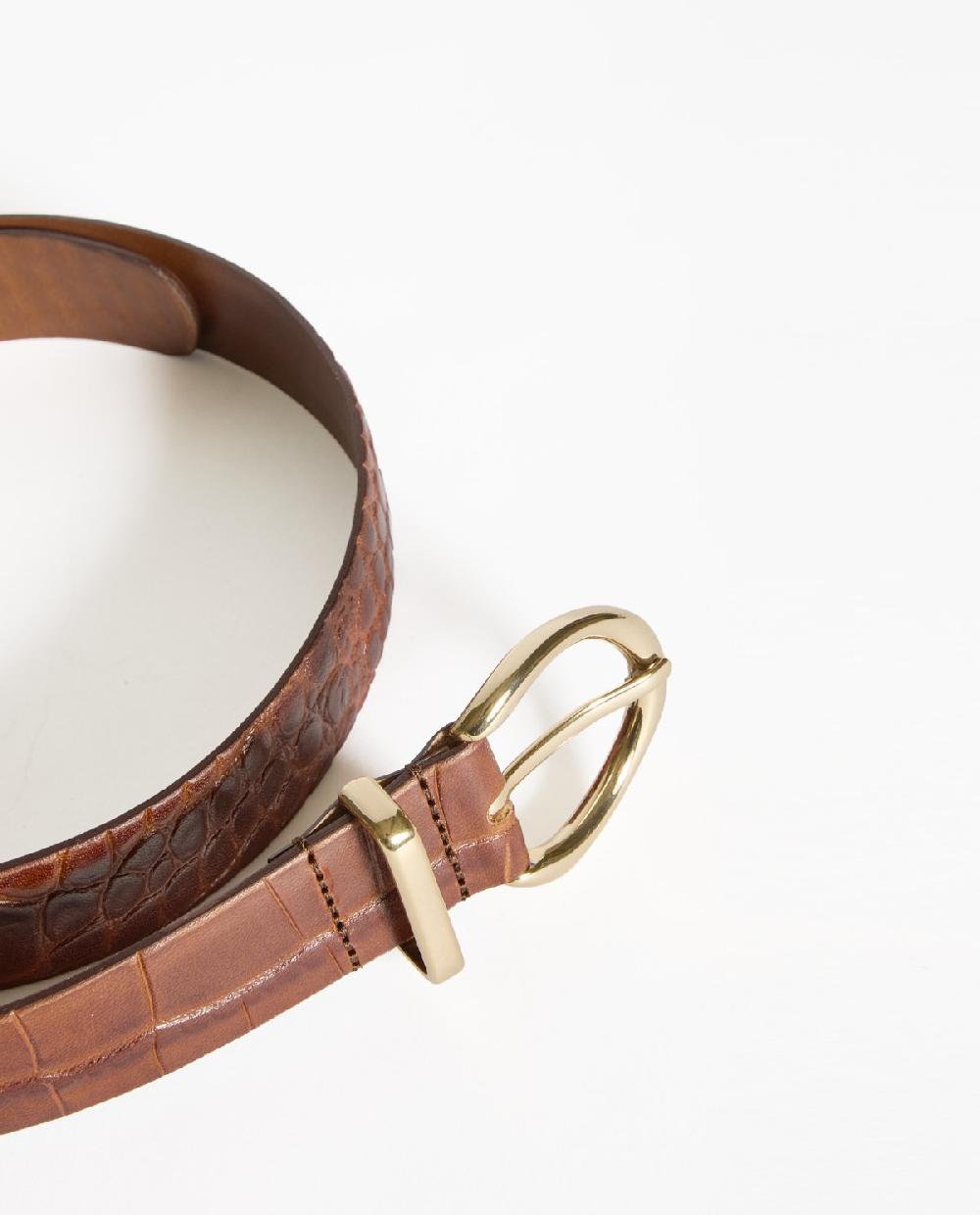 Yerse Cinturón Piel Hebilla Dorada Marrón