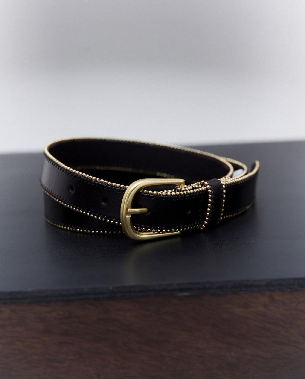 yerse Cinturón piel tachuelas metálicas negro