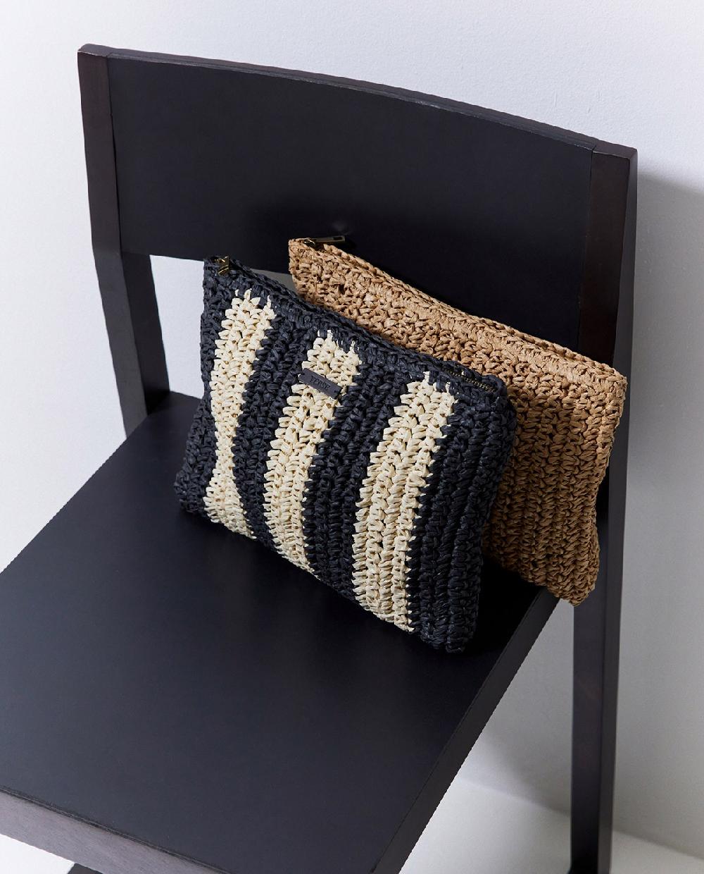 Yerse Clutch Cremallera Rafia Natural