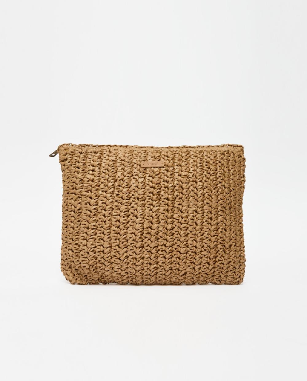 Yerse Clutch Cremallera Rafia Natural