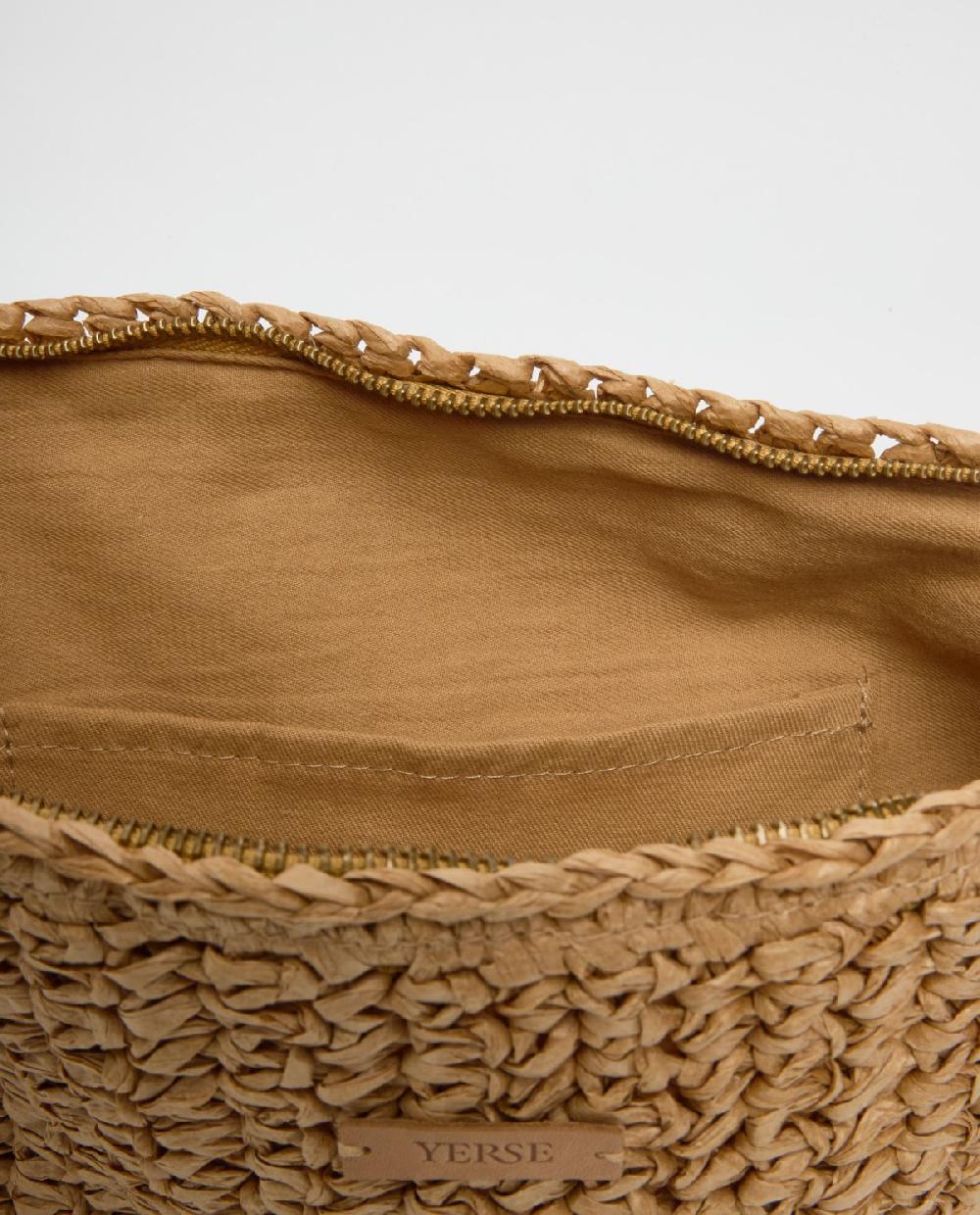 Yerse Clutch Cremallera Rafia Natural