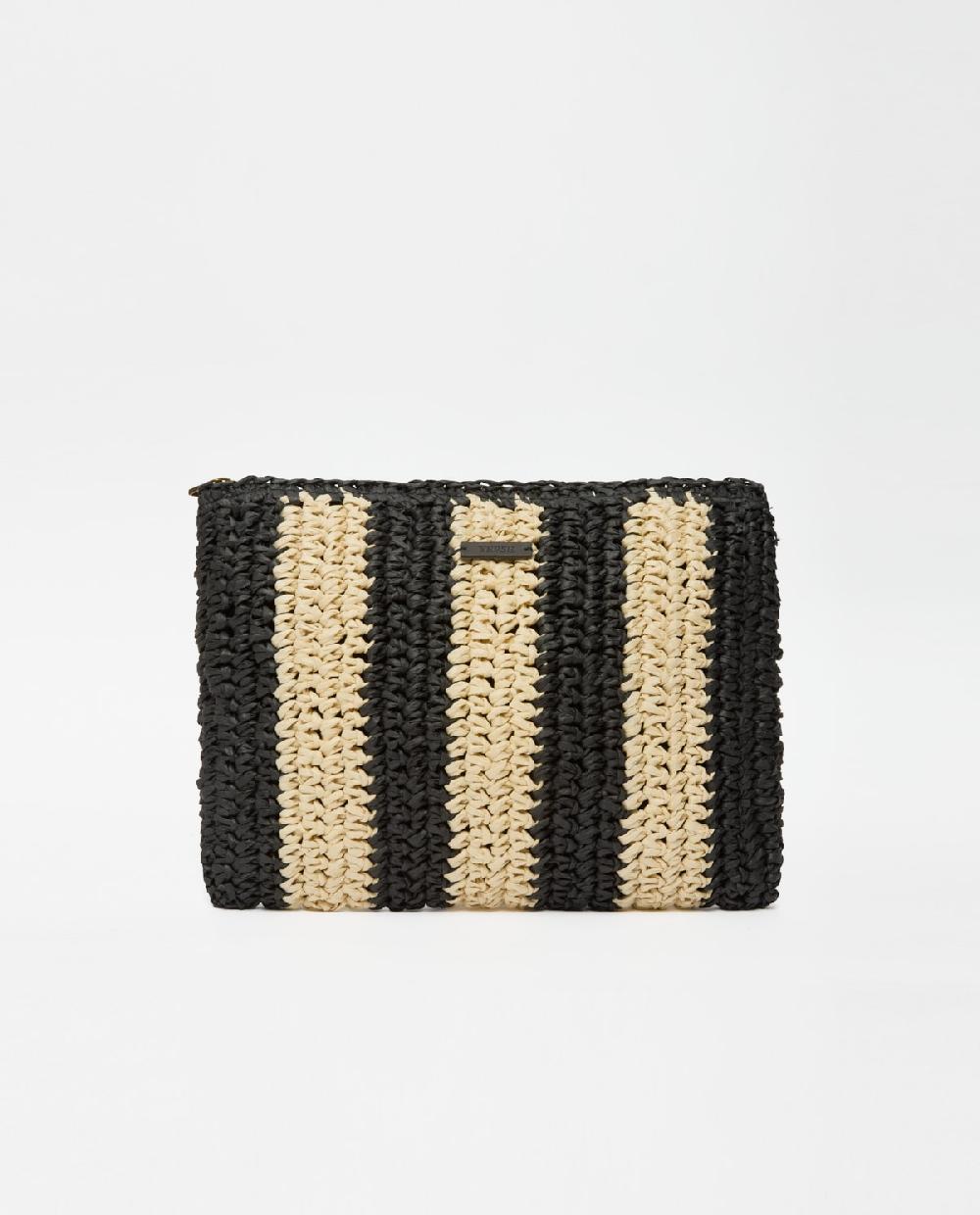 Yerse Clutch Rafia Crudo Y Negro