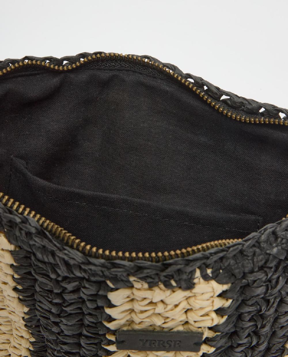Yerse Clutch Rafia Crudo Y Negro