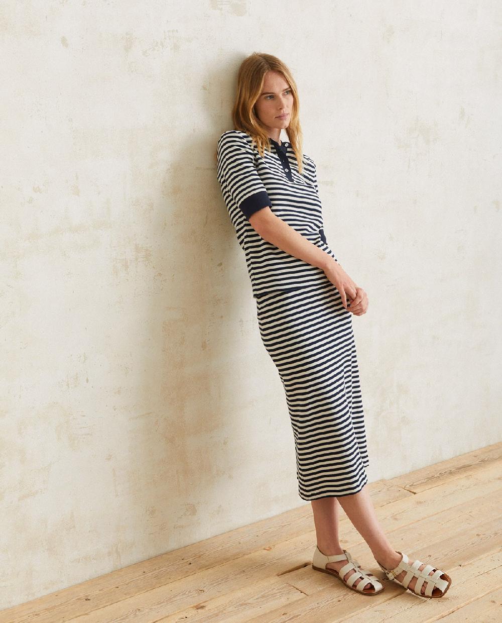 Yerse Falda Algodón Rayas Crudo Y Azul Oscuro